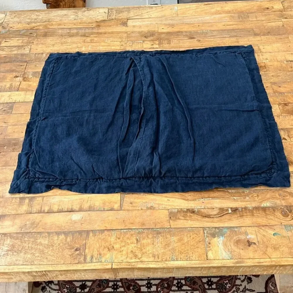 Pottery Barn Linen Quilted Pillow Sham Diamond Stitching Navy Blue Standard Size